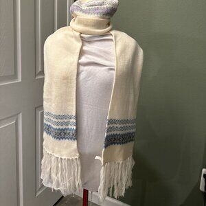 Vintage Scarf And Hat 90s Aspen Style Cute Design 90s 80s Vtg Blue Gray Pink